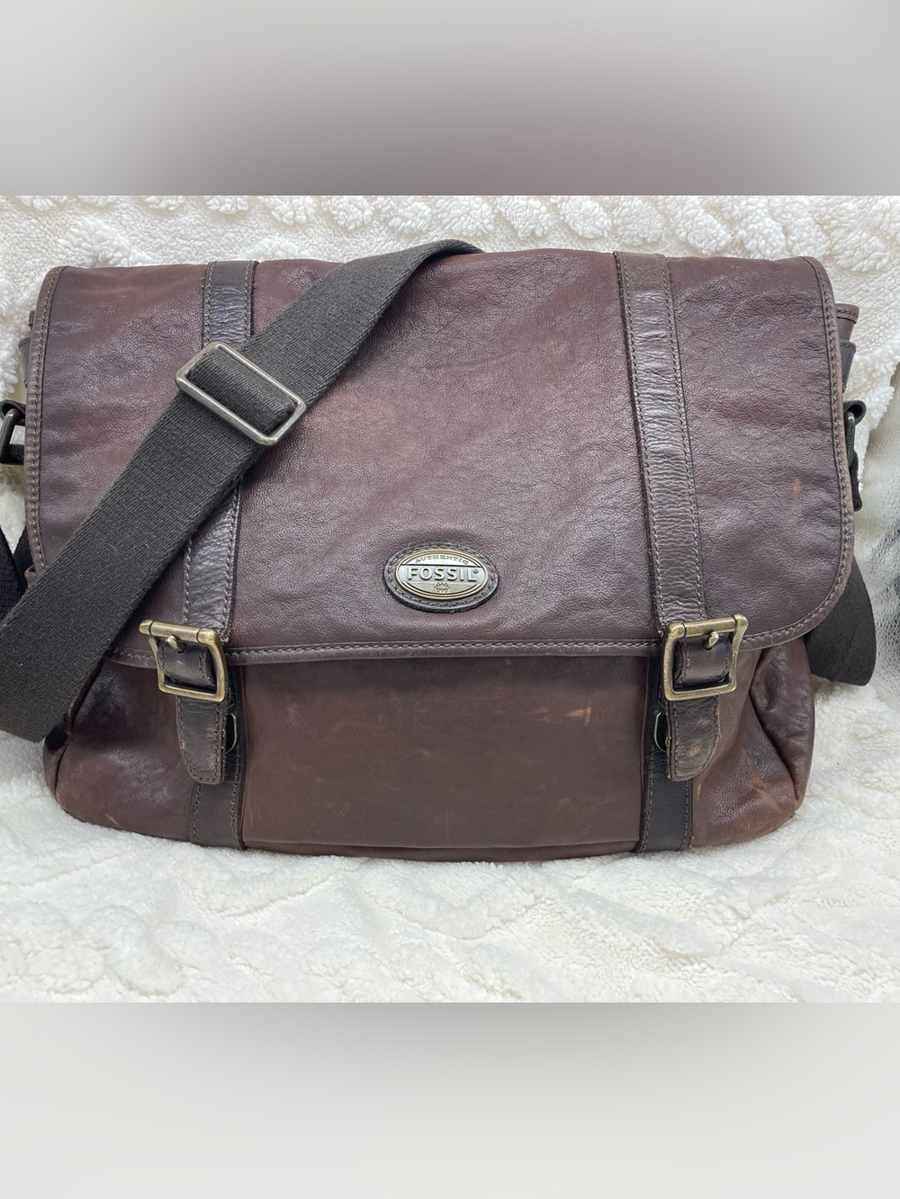 Fossil Men's Dark Brown Vintage XL Leather Laptop Messenger Bag